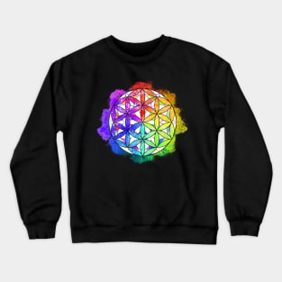 Rainbow Geometric Circle Flower Mandala - Overlap Crewneck Sweatshirt